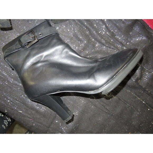 Newport News Easy Style Black Leather Buckle Embellished Heeled Ankle Booties 8 - Picture 5 of 16